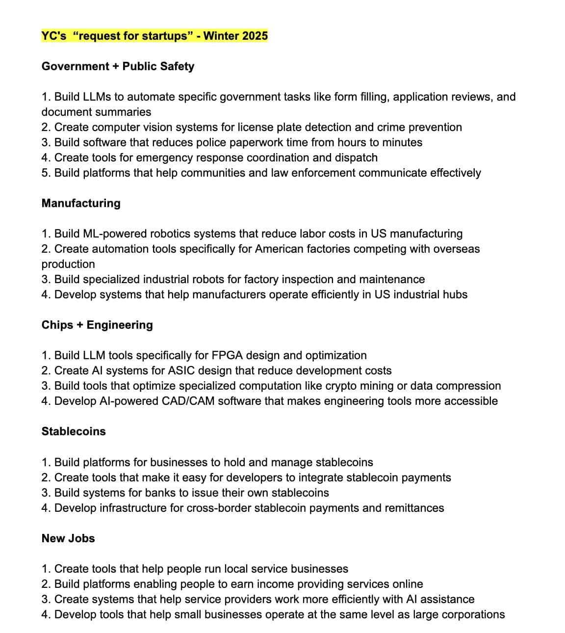 Y Combinator RFS 2025